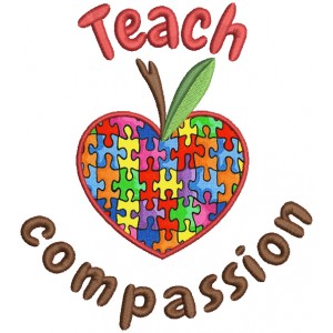 Teach Compassion Autism Awareness Applique Machine Embroidery Design Digitized Pattern
